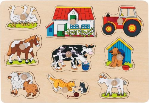 Puzzle Montessori fa ki-berakó fogantyús puzzle - farm II